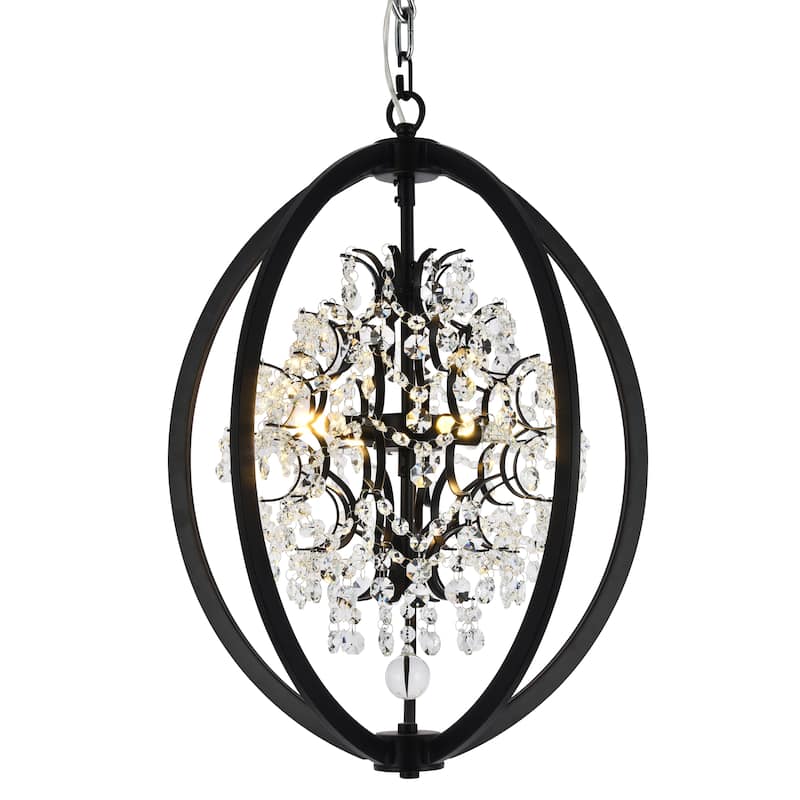 4-Light Matte Black Cage Chandelier With Clear Beaded Crystals