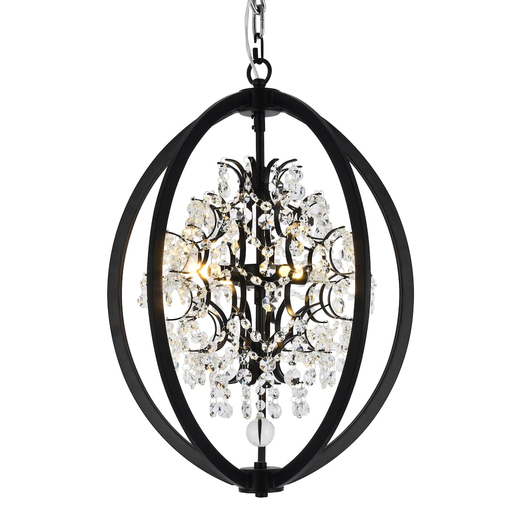 4-Light Matte Black Cage Chandelier With Clear Beaded Crystals