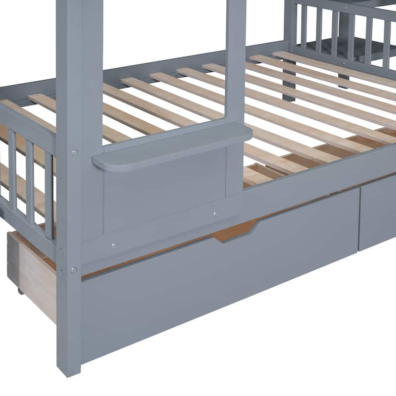 Merax Castle Style Bunk Bed with 2 Drawers 3 Shelves and Slide