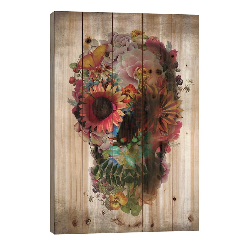 Skull 2 Print On Wood by Ali Gulec - Multi-Color - 26x18x1.5