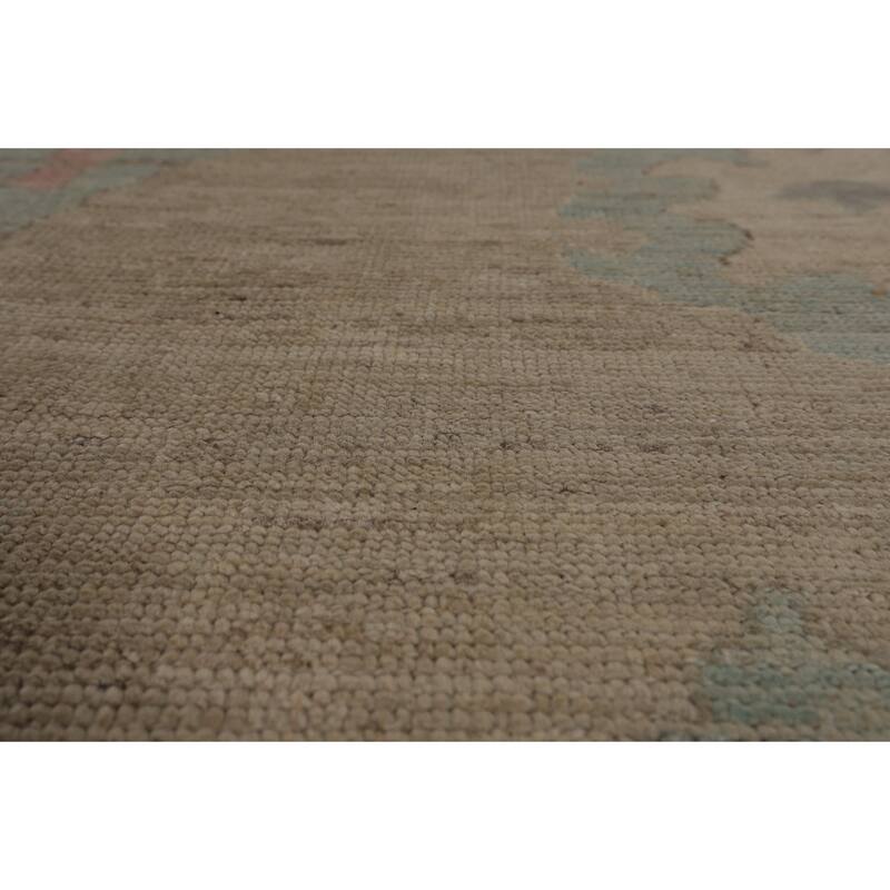 Vegetable Dye Oushak Turkish Area Rug Hand-Knotted Beige Wool Carpet - 9'3"x 12'5"