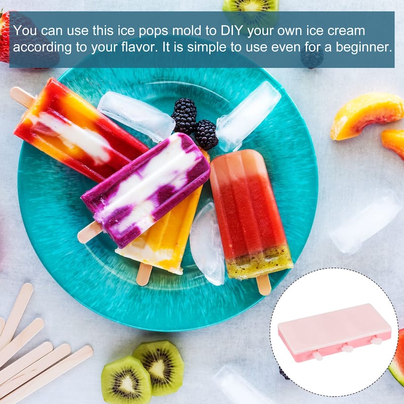 Silicone Ice Pops Molds 2Pack, Oval, Cake, Square Shapes with Lid - Pink