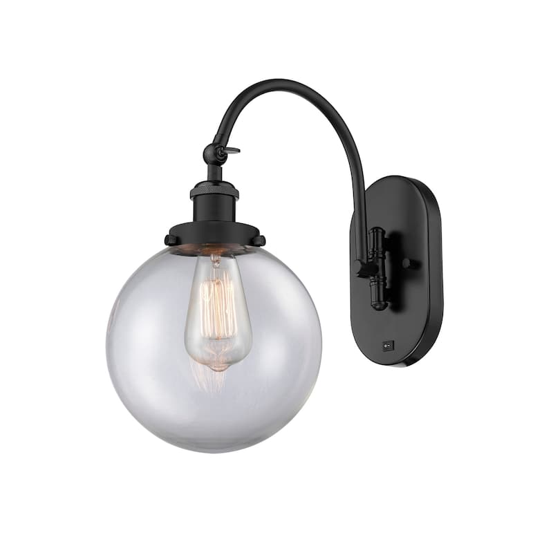Innovations Lighting 918-1W-15-8 Beacon Sconce Beacon 15" Tall Wall - Matte Black / Clear