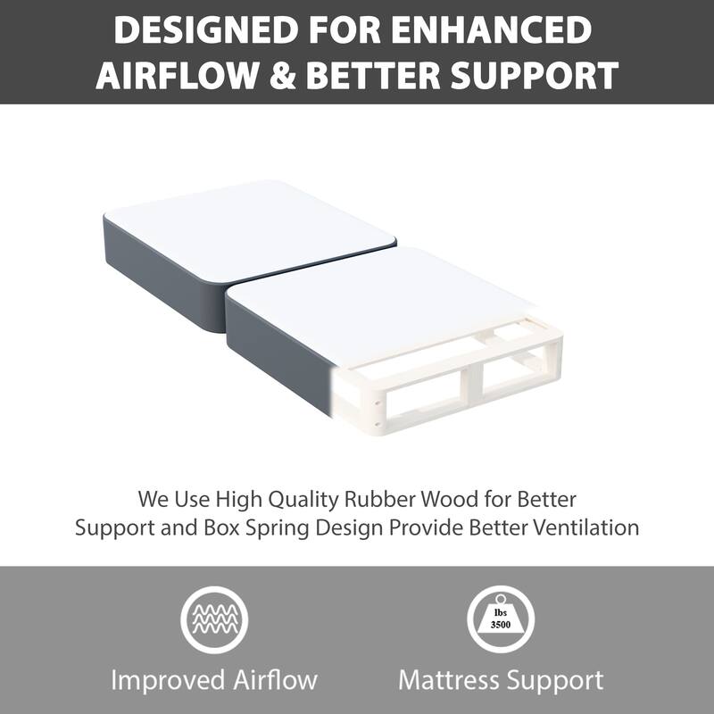 Onetan 4-Inch Wooden Box Spring, Low Profile Split Bed Foundation Ideal for Mattress, No Assembly Needed, White & black.