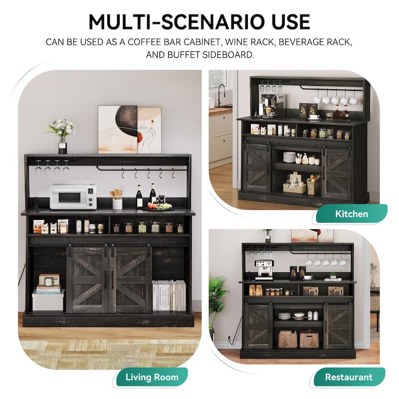 Farmhouse Buffet Cabinet with Storage, Sliding Barn Door, 52"Sideboard Cabinet - 51.9"Lx15.1"Wx51.5"H