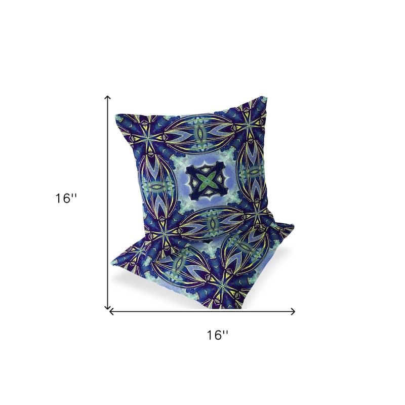 HomeRoots Set of Two 16" X 16" Blue and Green Blown Seam Floral Indoor Outdoor Throw Pillow - 16.00' X '16.00' X '5.00