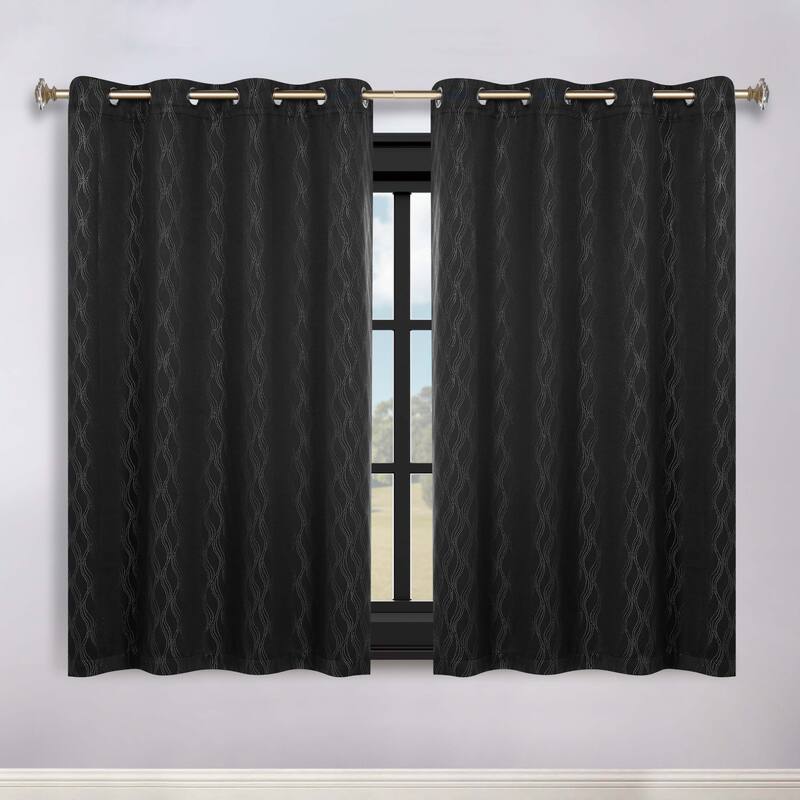 Superior Zuri Washable Room Darkening Curtains, Set of 2 Panels - 52"x63" - Black