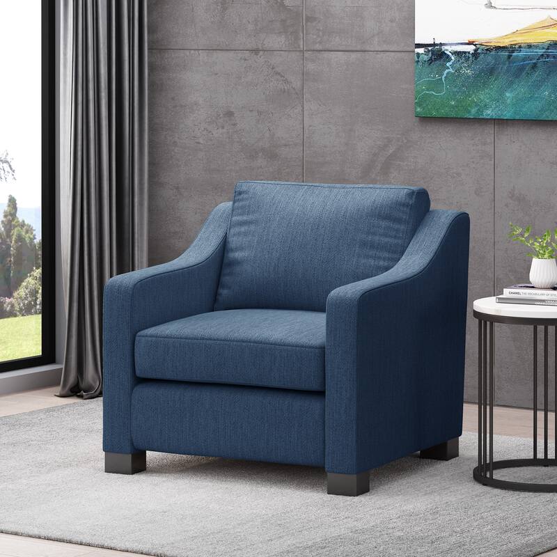 Upholstered Club Chair-Blue,Sloped Arms,Upholstered - Blue