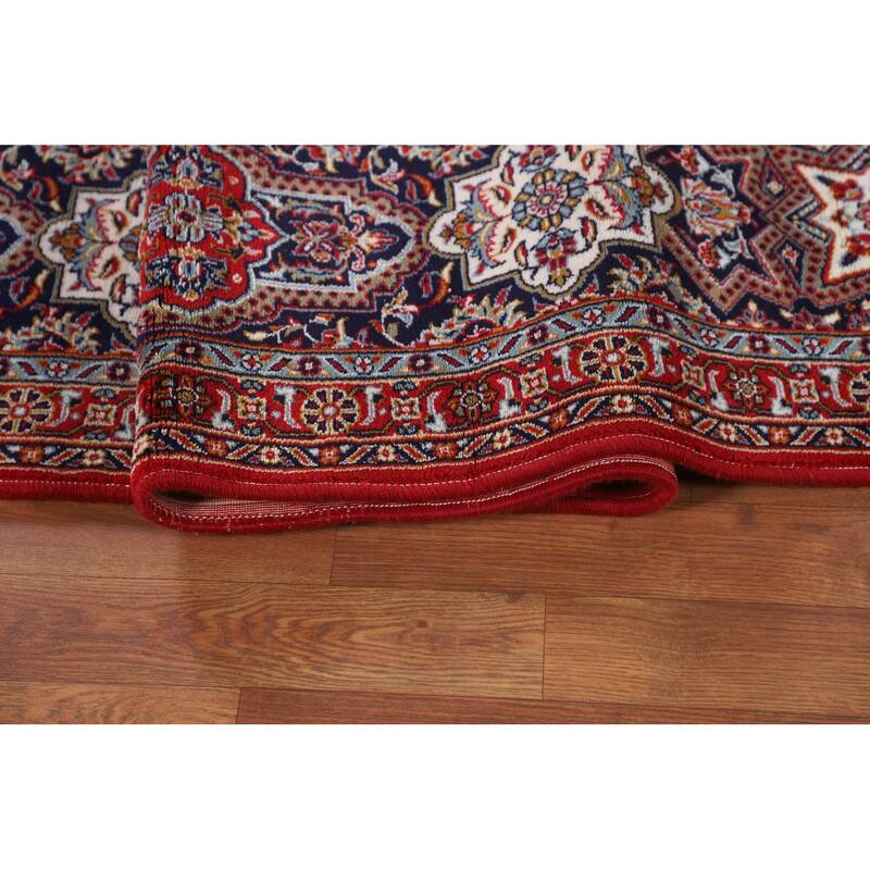 Red Floral Kashan Turkish Rug Machine-Made Bedroom Carpet - 9'7" x 12'9"