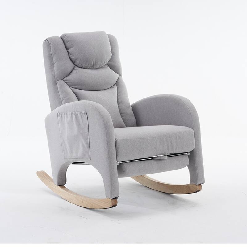 Linen Rocking Chair With Adjustable Footrest