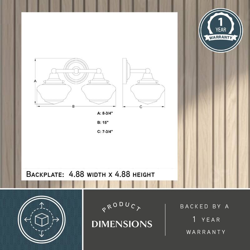 VAXCEL Eastgate Bathroom Vanity Wall Light Fixture, White Frosted Opal Glass Schoolhouse Shade, Dimmable, LED Compatible