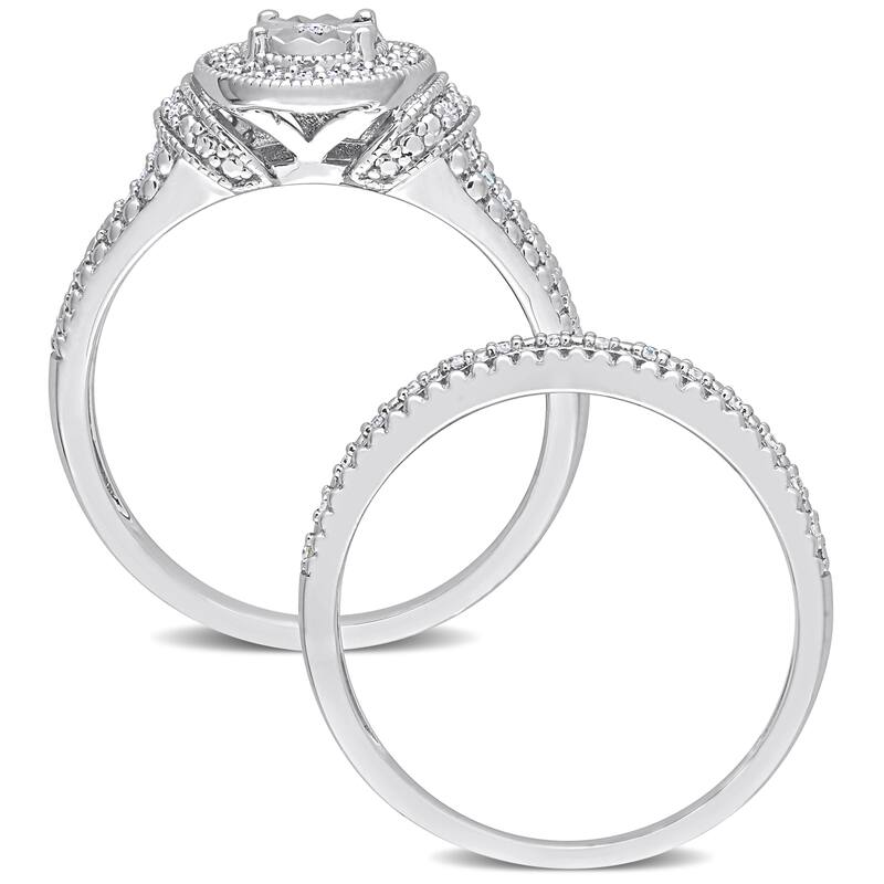 Miadora 1/4ct TDW Diamond Oval Halo Bridal Ring Set in Sterling Silver