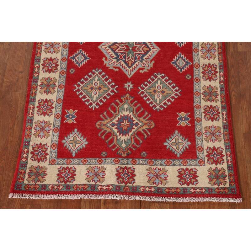 Traditional Kazak Oriental Rug Hand-Knotted Geometric Wool Carpet - 3'2"x 5'2"