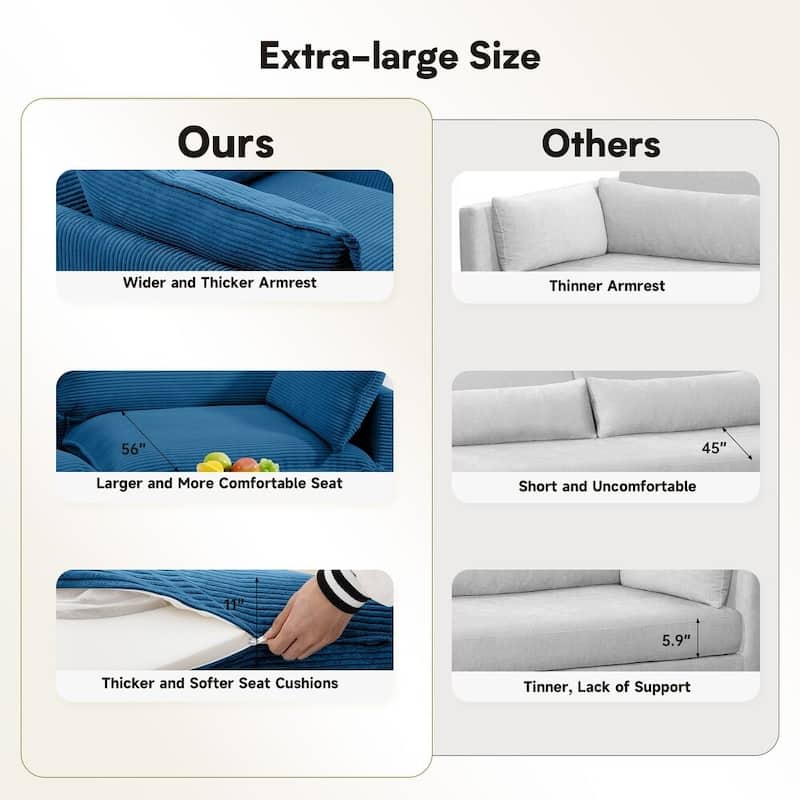 Oversized Modular Corduroy Sectional Sofa Set with Ottoman, 3-Seater / 4-Seater Deep Seat Lounge Couch for Living Room