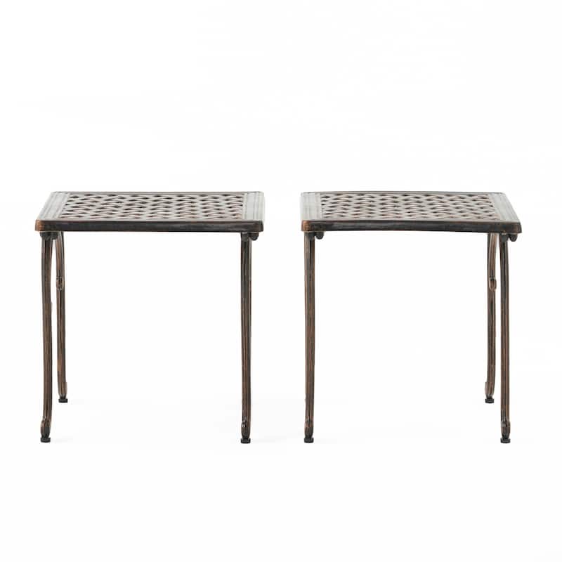 Roomfitters Cast Aluminum Outdoor Side Table Set of 2, Weather Resistant Patio Accent Tables with Lattice Design, Bronze