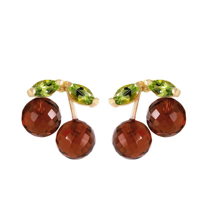 14K Solid Gold Gemstone Earrings w/ Natural Garnets & Peridots
