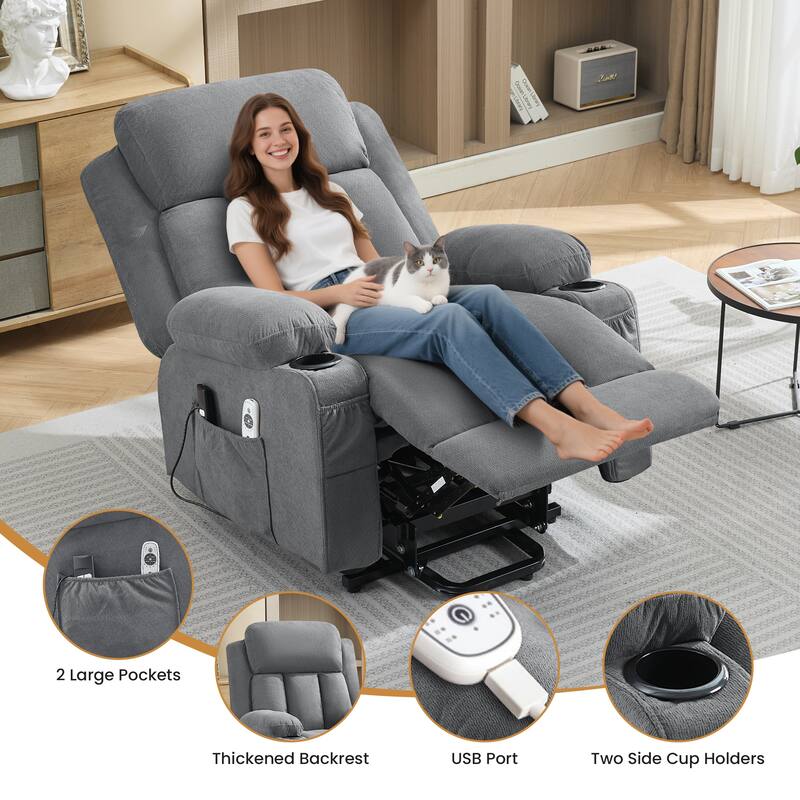 Power Lift Recliner Chair with Heat & Massage, USB Port & Remote Control for Elderly & Living Room
