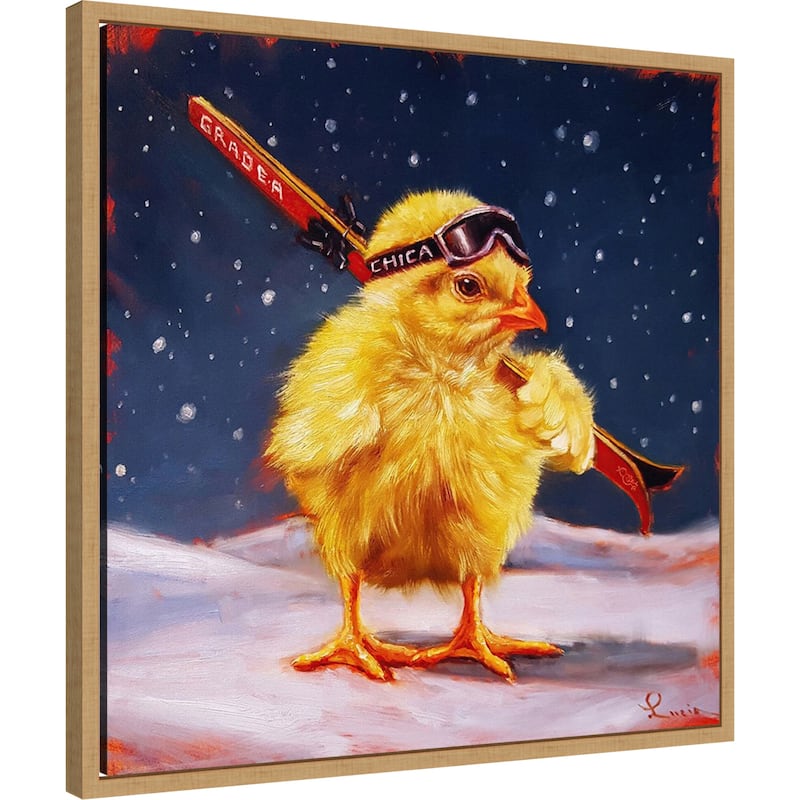 Chick With Sticks by Lucia Heffernan (22 x 22 in.), Framed Canvas Wall Art Print - Sylvie Natural