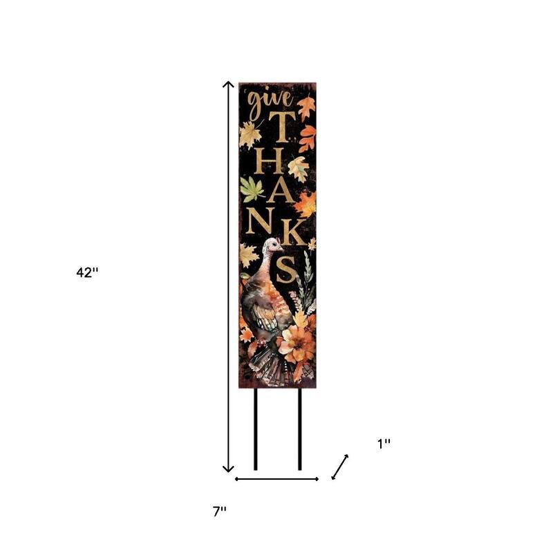 HomeRoots 42" Black Gold Orange And Purple Solid Wood Halloween And Thanksgiving Reversible Garden Stake