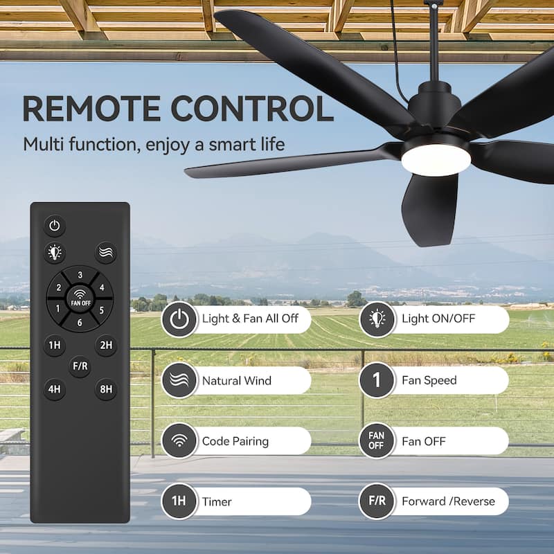 42"/52" Waterproof 5-Blade Outdoor Ceiling Fan with LED Light and Remote