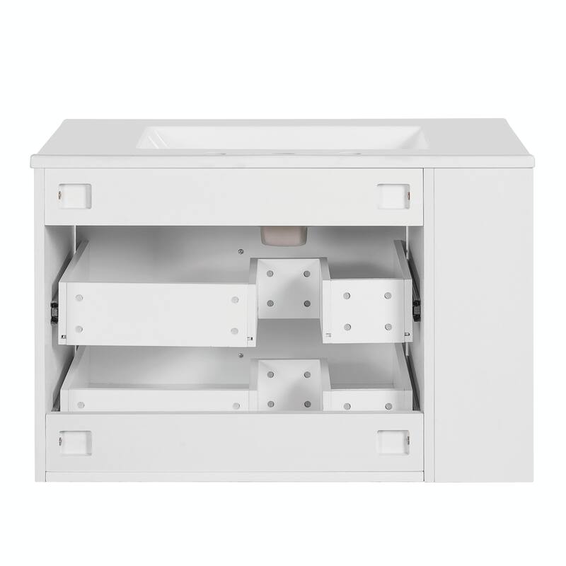 30" Wall Mounted Bathroom Vanity - Floating Storage Cabinet with 2 Drawers and 3-Hole Single Ceramic Sink