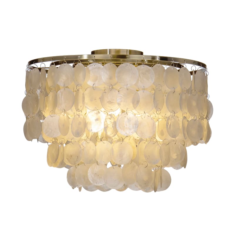 3-Light Tiered Antique Bronze Capiz Flush Mount Light with Shell Accents - W 17.7"