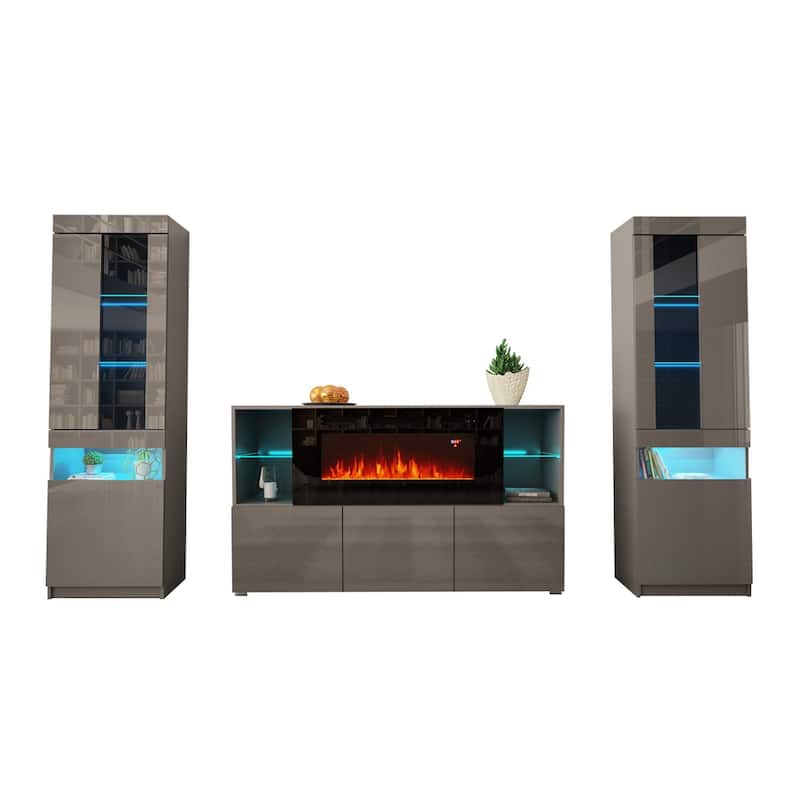 Komi 03 Electric Fireplace Modern Wall Unit Entertainment Center