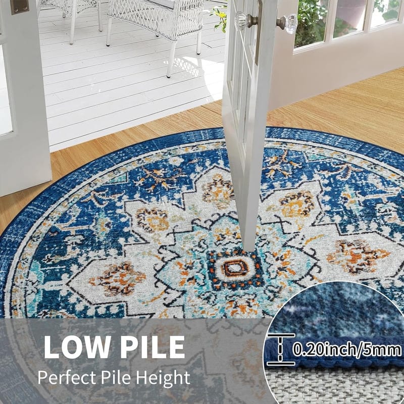 Round Rug 5ft Area Washable Boho Neutral Circle Rugs - 5' (Round)