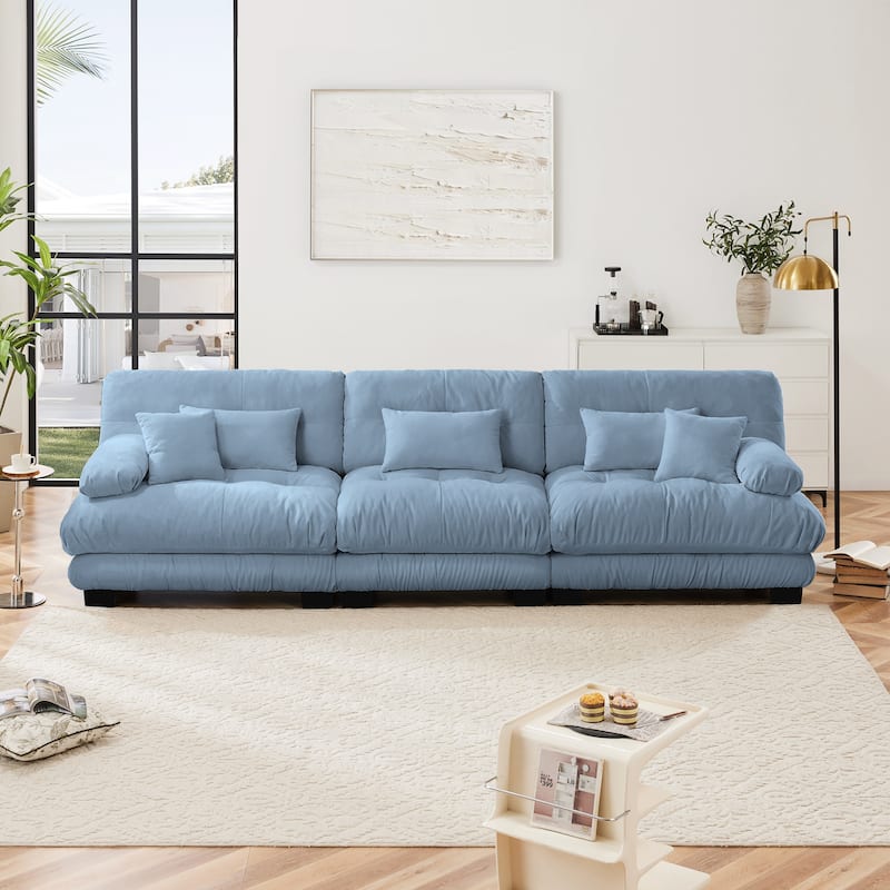 Rossetta 3-Seater Stylish Design Chenille Modular Sectional Sofa with Round Bolster Armrests - Blue