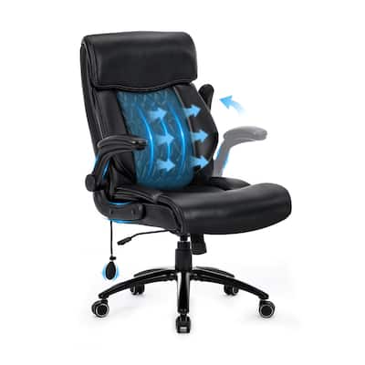 Big and Tall Ergonomic Office Chair with Flip-Up Arms, Adjustable Lumbar Support and 360° Swivel in Faux Leather