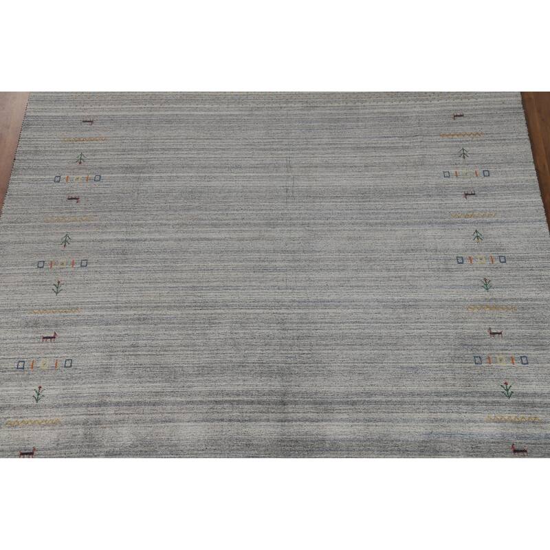 Hand Knotted Oriental 100% Wool Carpet Tribal Tribal Greys & Charcoal Gabbeh Area Rug - 9' 9'' X 8' 1''