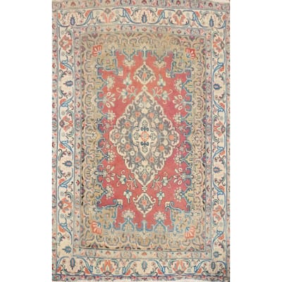 Hand Knotted Oriental 100% Wool Carpet Traditional Floral Oranges & Rust Tabriz Area Rug - 6' 5'' X 4' 6''