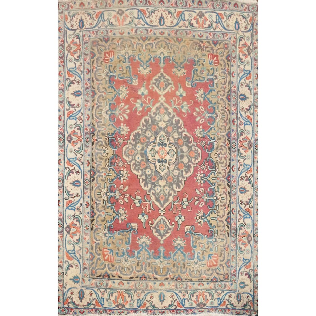 Hand Knotted Oriental 100% Wool Carpet Traditional Floral Oranges & Rust Tabriz Area Rug - 6' 5'' X 4' 6''