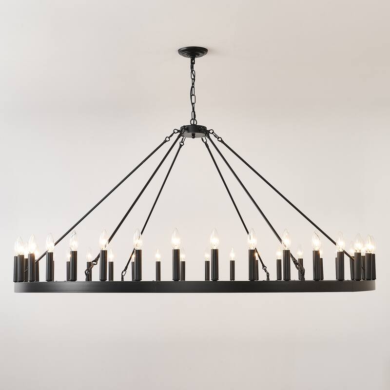 59.1INCH 36-Light Extra Large Wagon Wheel Chandelier, Black Farmhouse Round Wheel Chandelier Light E12