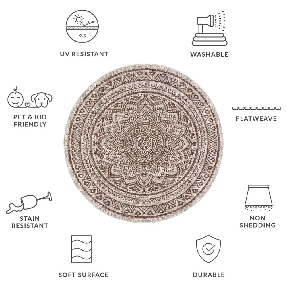 SAFAVIEH Courtyard Deepa Mandala Indoor /Outdoor Waterproof Patio Backyard Rug