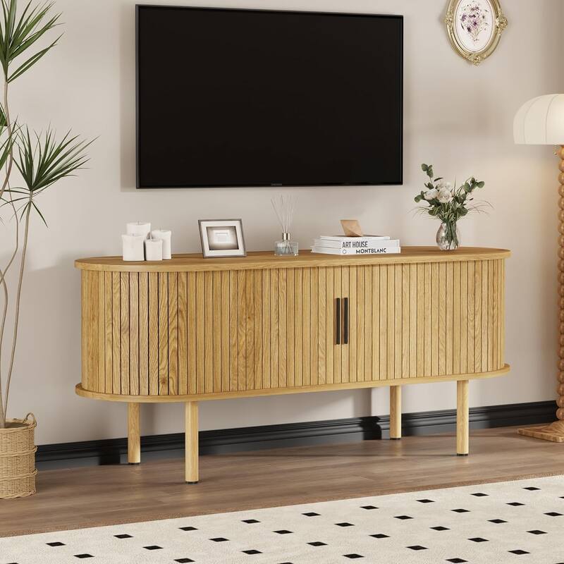 47.2'' TV Stand with Sliding Door, Modern Entertainment Console Table with Storage