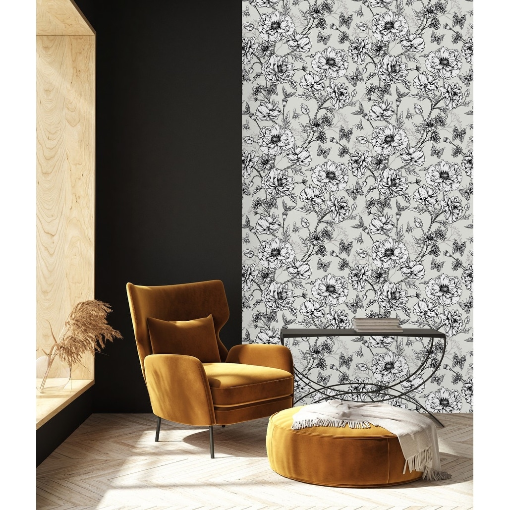 Black and White Poppies Wallpaper Peel and Stick and Prepasted Bed Bath & Beyond 36791116