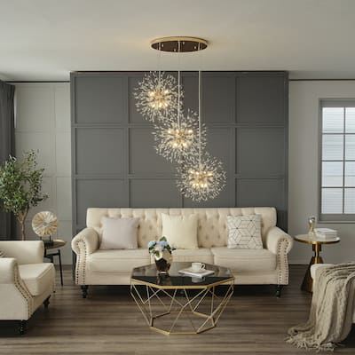 ExBrite Crystal Pendant Light, Firework shape, Adjustable Height - gold