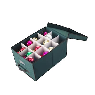 Ornament Storage Box - Flip Top Organizer Cube With 24 Individual Compartments and Dividers by Elf Stor (Green)