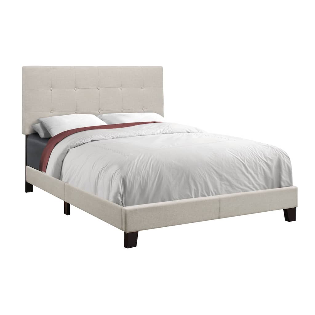 Tufted Upholstered Bed Frame with Wood Base and Headboard