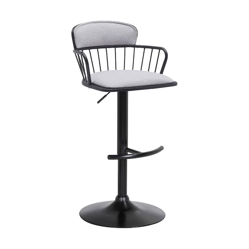 Adjustable Height Swivel Bar Stool with Faux Leather Seat Footrest and Metal Pedestal Base for Kitchen - 43”H x 19”W x 20”D - Light-Grey-Black