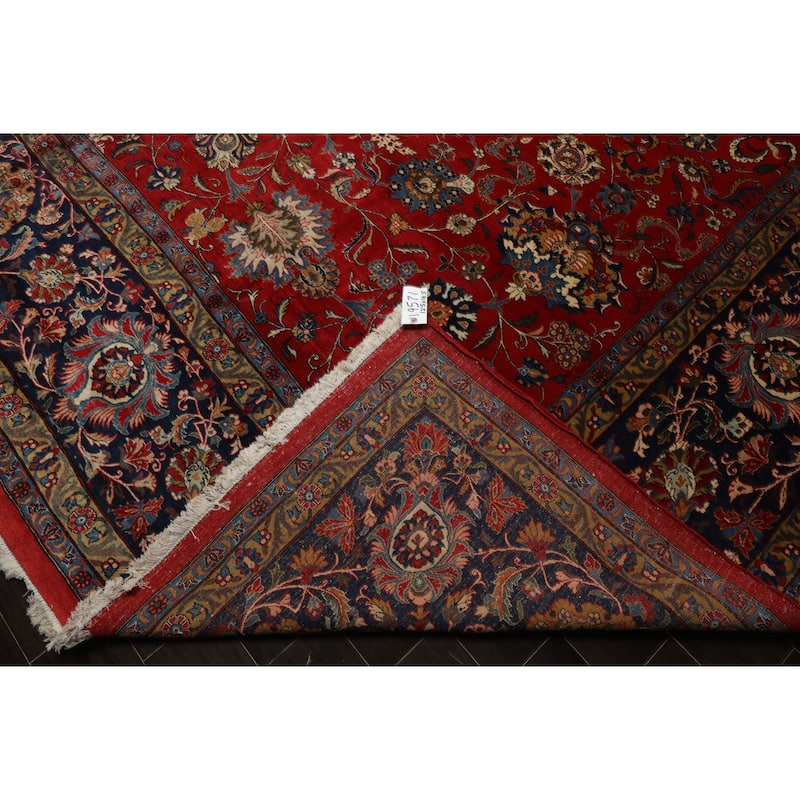 12'5''x16'5'' Hand Knotted Wool 300 KPSI Red Traditional Botanical Kerman Rug - 12' 5'' x 16' 5''