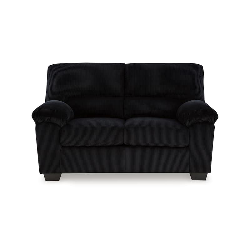 Simy Loveseat, 63 Inch Black Polyester Corduroy, Pillow Top Arms