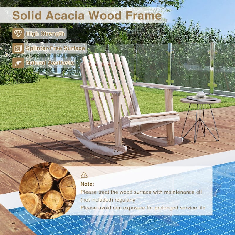 Gymax Adirondack Rocking Chair w/Slatted Seat & High Fanned Back for