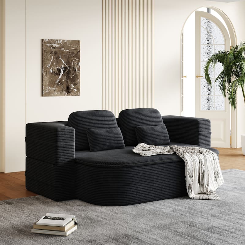 75''2-in-1 Foldable Sofa,Convertible Sleeper Foam Sofa Bed with Multi Functional Blanket, Corduroy Floor folding sofa bed