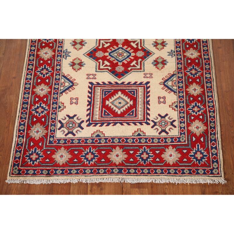 Ivory Kazak Oriental Accent Rug Hand-Knotted Wool Carpet - 3'5"x 4'10"