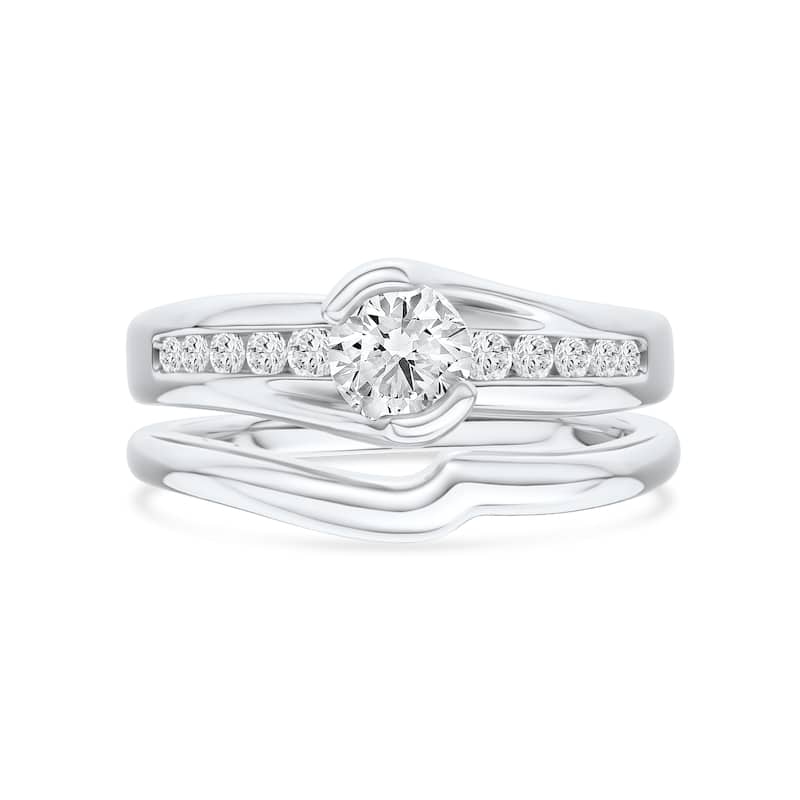 1/2 ct TDW Dimaond Bypass Bridal Set in Silver for Women