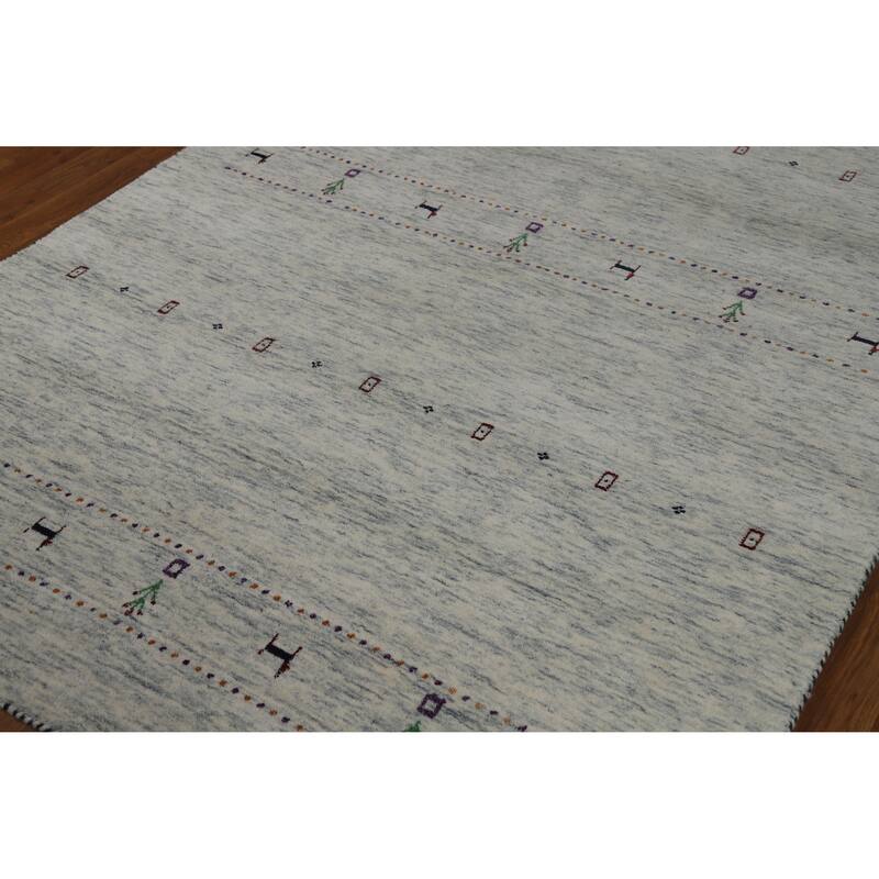 Hand Knotted Oriental 100% Wool Carpet Tribal Animal Pictorial Beige & Ivories Gabbeh Area Rug - 7' 11'' X 5' 2''