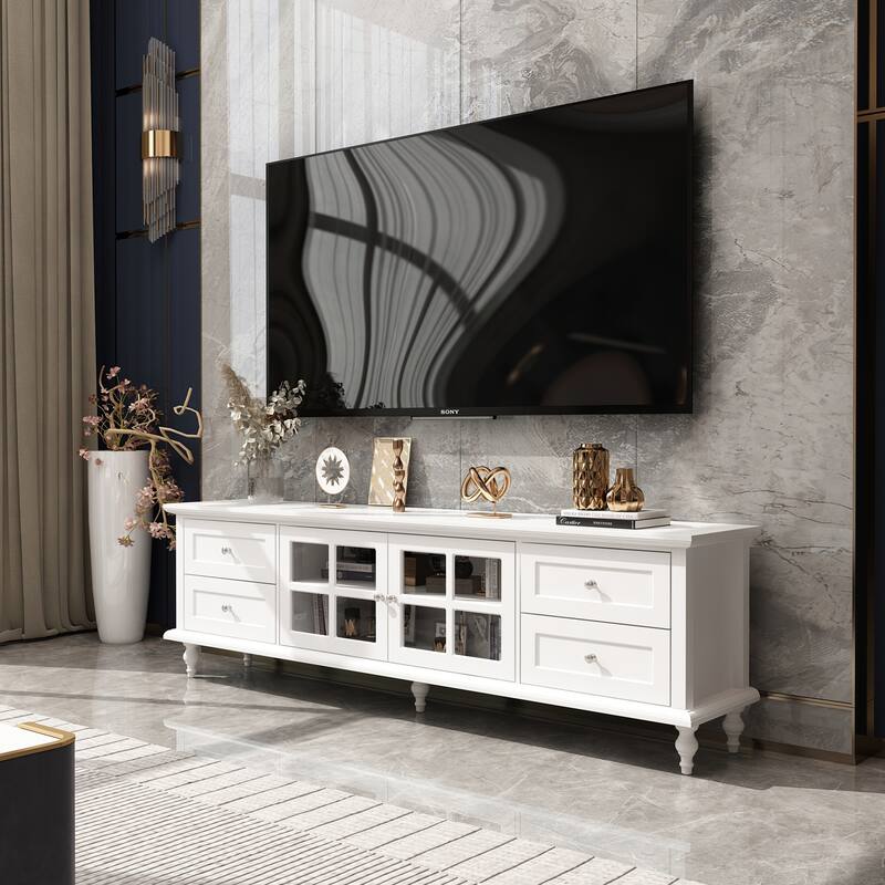 Stylish TV Console in White Roman Column Legs Modern TV Stand Console
