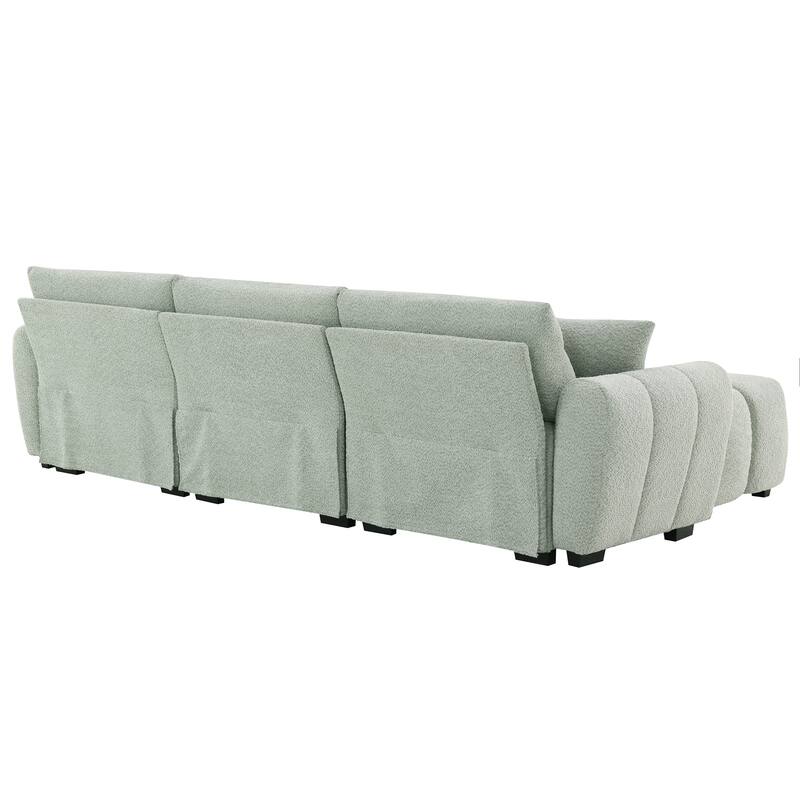 Oversized Modular Sofa, 110" Sectional Sofa with Movable Ottoman, 2 Throw Pillows, 4 Seat Pull-line Design Couch for Living Room